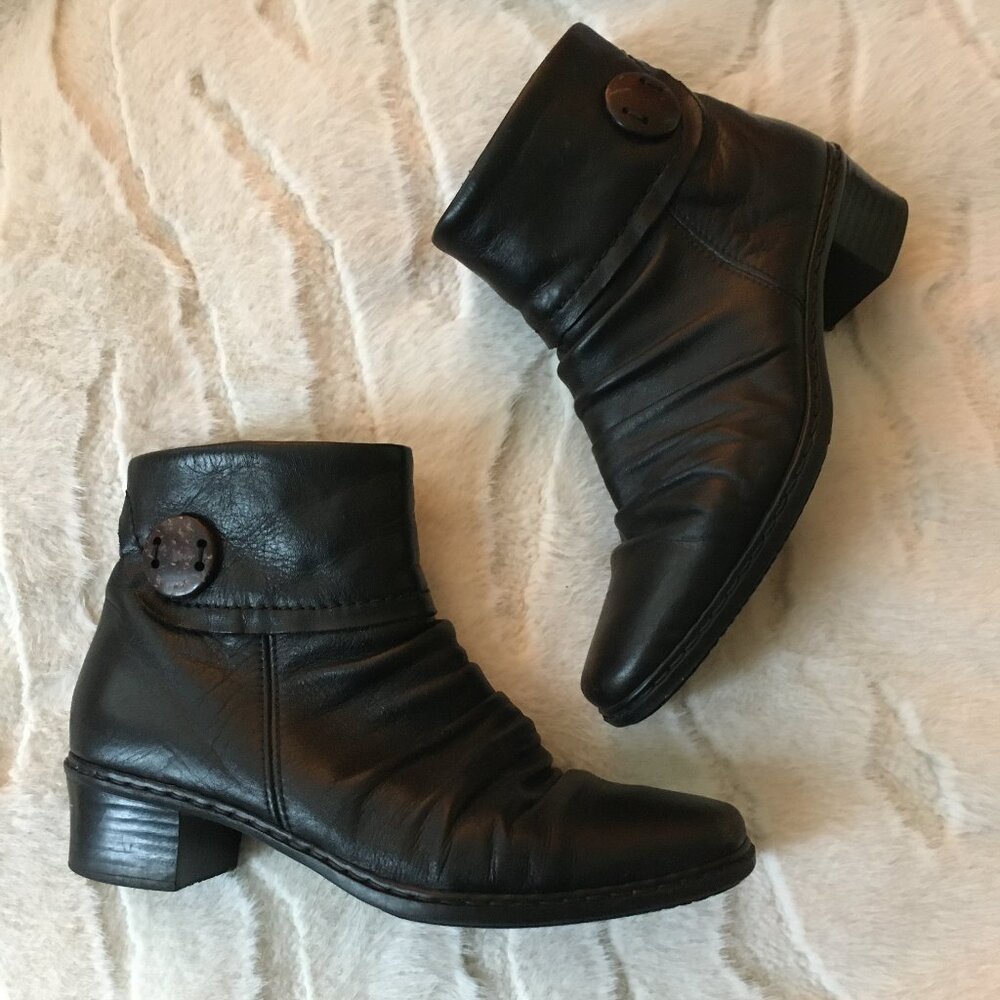 Black Leather Victorian Witch Boots Rieker Side Zip Button Detail 36 EU